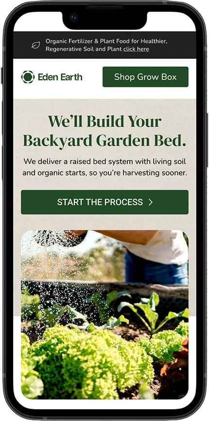 Eden Earth landing page delivered and live on Shopify, mobile screenshot